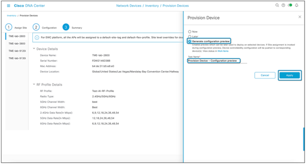 Generating a configuration preview for access point provisioning