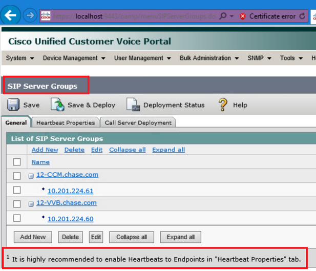 Cisco Unified Customer Voice Portal – SIP Server Groups