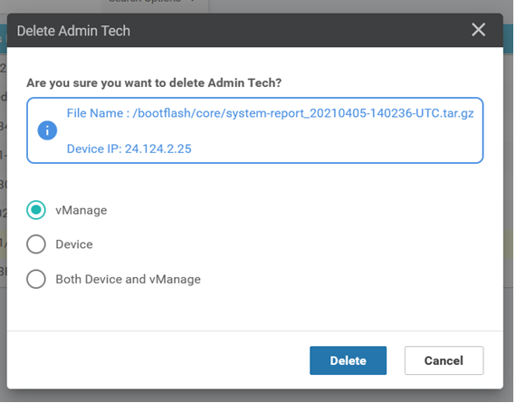 User can delete files from vManage, Device or both