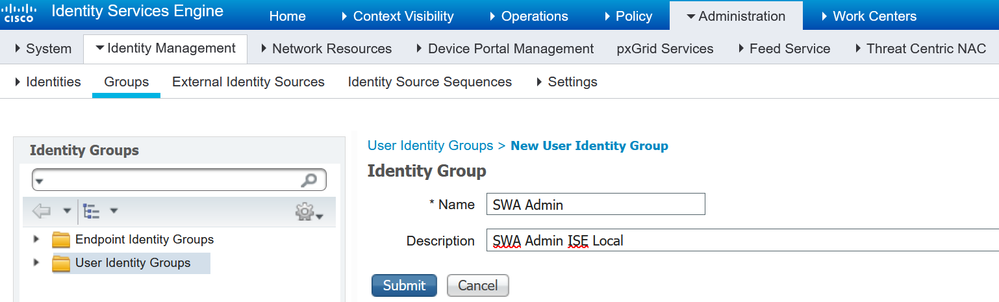 Add User Identity Group for SWA Admin Users