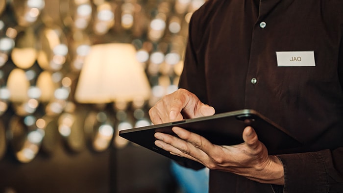 Associate engages with a device