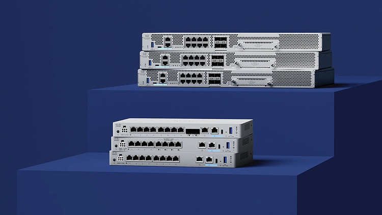 Two stacks of three Cisco Firewalls